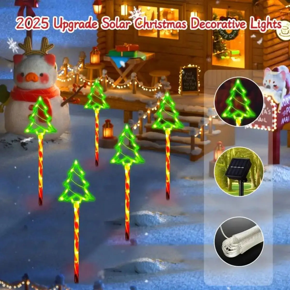 Set of 5 Solar Christmas Tree Lights - Cheerful Outdoor Lighting for the Holidays