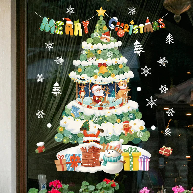 Window Decoration - Festive Decoration with Santa Claus and Animals for a Cozy Christmas