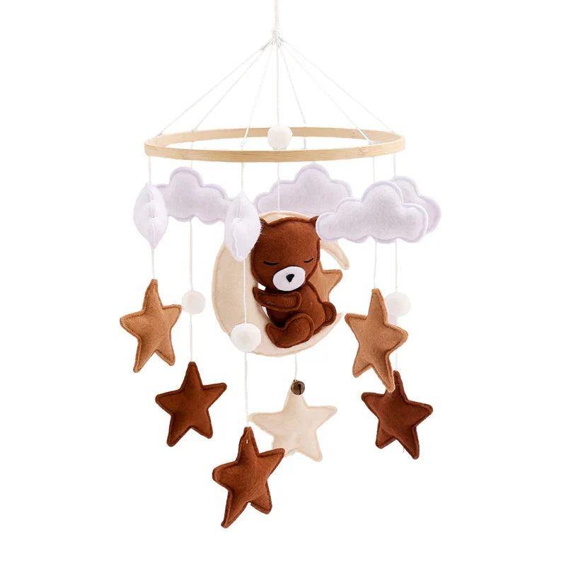 Wooden Crib Mobile with Felt Bears – Soothing and Stylish Baby Accessory