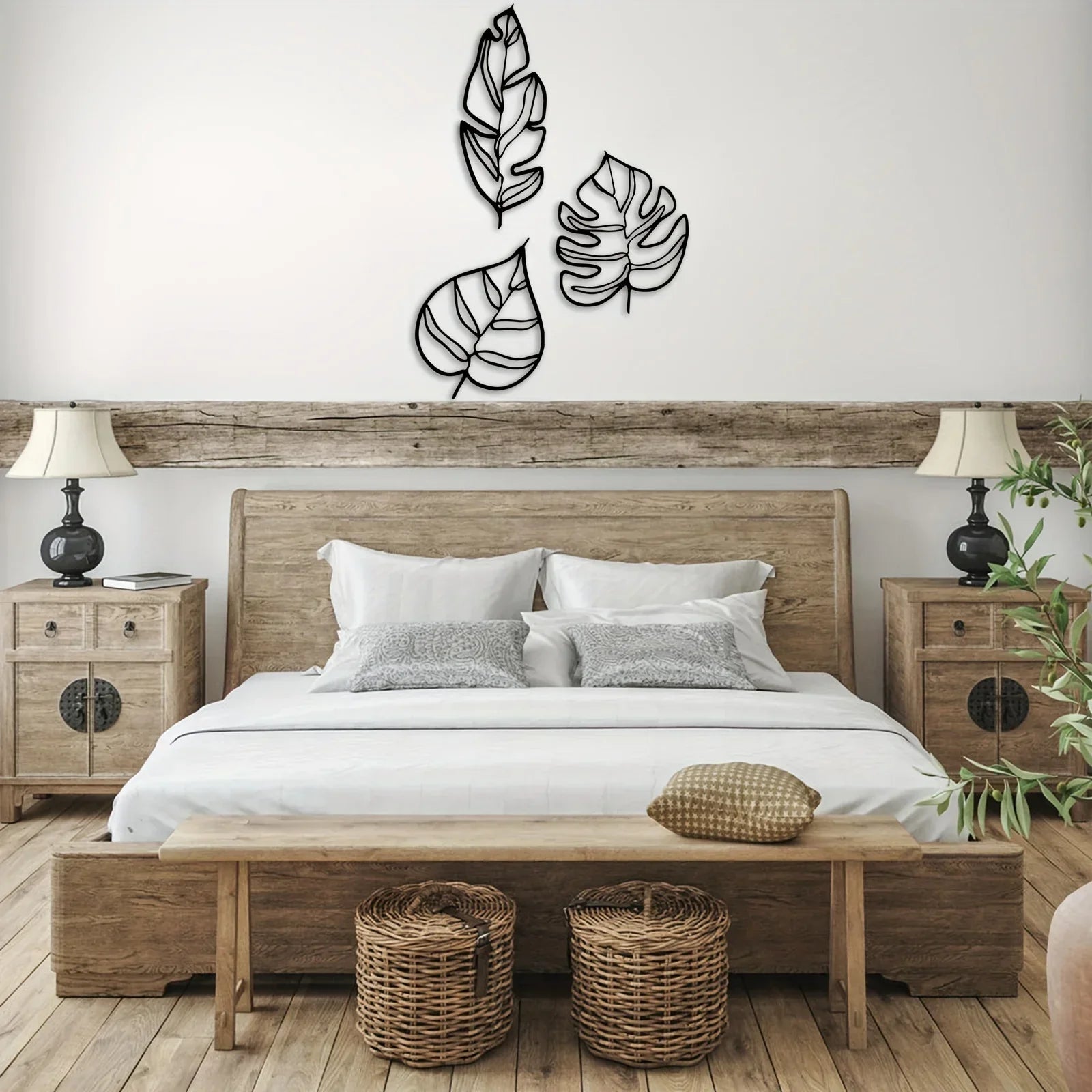 Tropical Leaves Wall Decor – Set of Three Natural Artworks