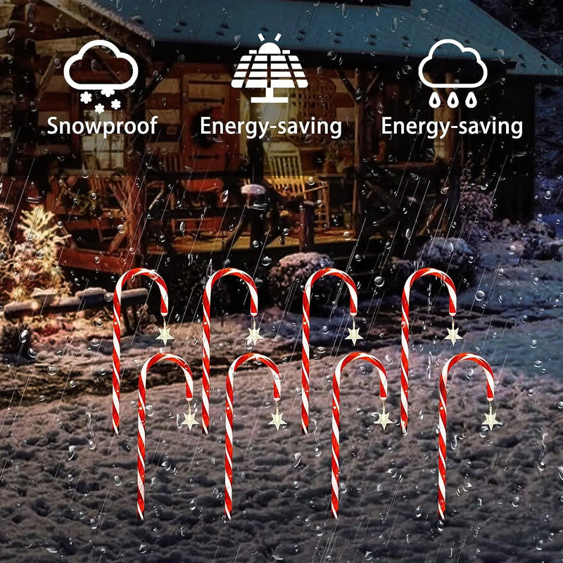 Christmas Solar-Powered Candy Cane Lights - Radiant Decoration for Festive Evenings