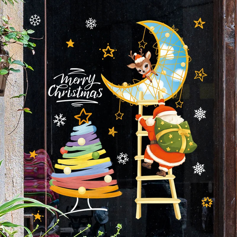 Window Decoration - Festive Decoration with Santa Claus and Animals for a Cozy Christmas