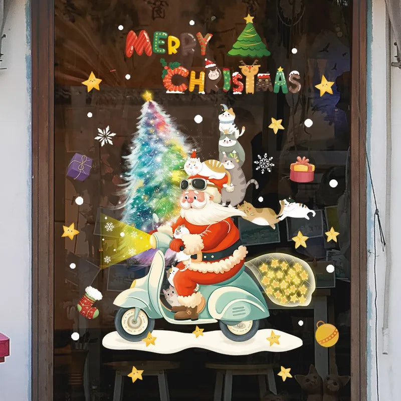 Window Decoration - Festive Decoration with Santa Claus and Animals for a Cozy Christmas