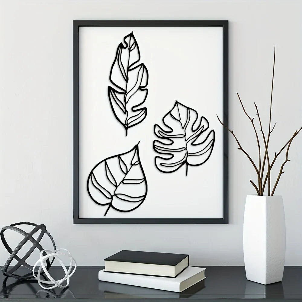 Tropical Leaves Wall Decor – Set of Three Natural Artworks