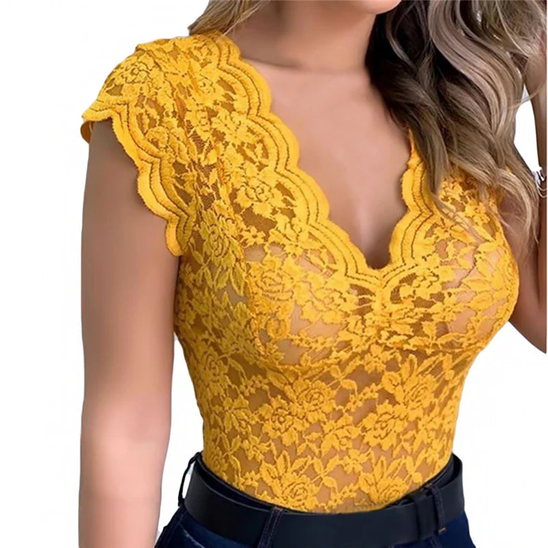 Yellow Lace Top for Women – Summery Lace Blouse for a Feminine and Elegant Look