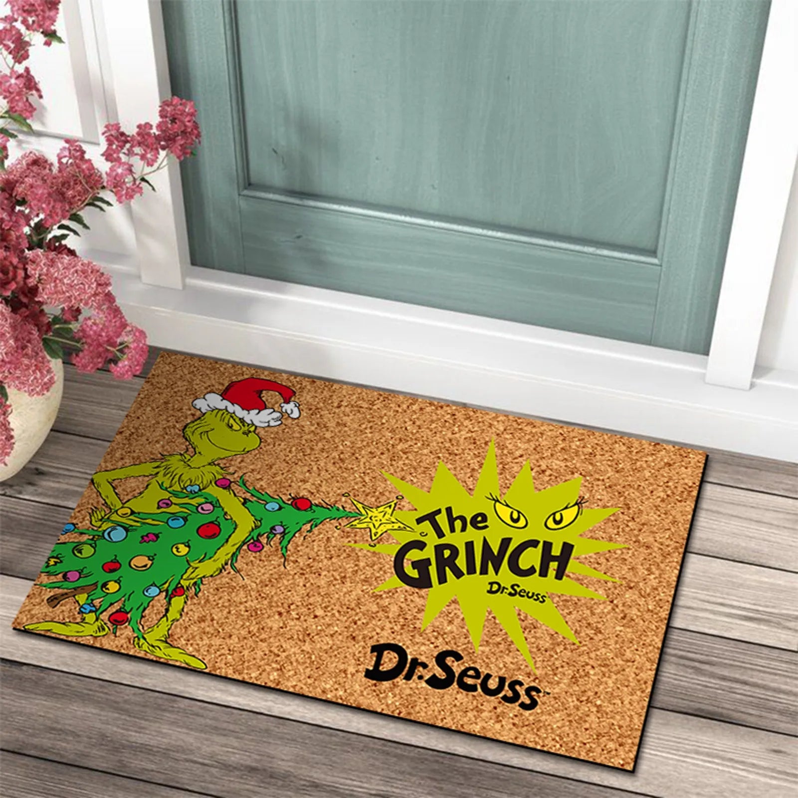 Christmas Door Mat with Grinch Design - A Cheerful Welcome for the Holidays