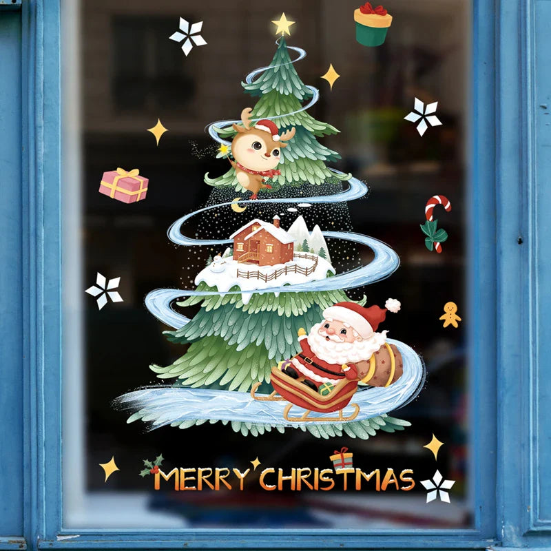 Window Decoration - Festive Decoration with Santa Claus and Animals for a Cozy Christmas