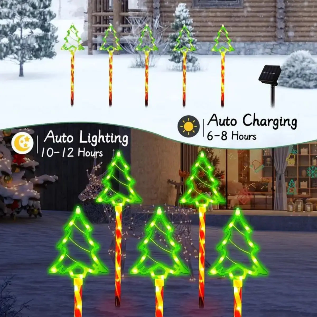 Set of 5 Solar Christmas Tree Lights - Cheerful Outdoor Lighting for the Holidays