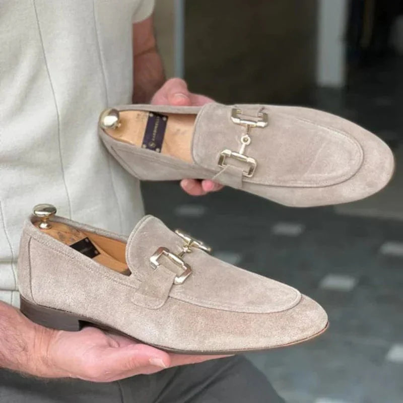 Nero - Suede Loafers with Metal Buckle