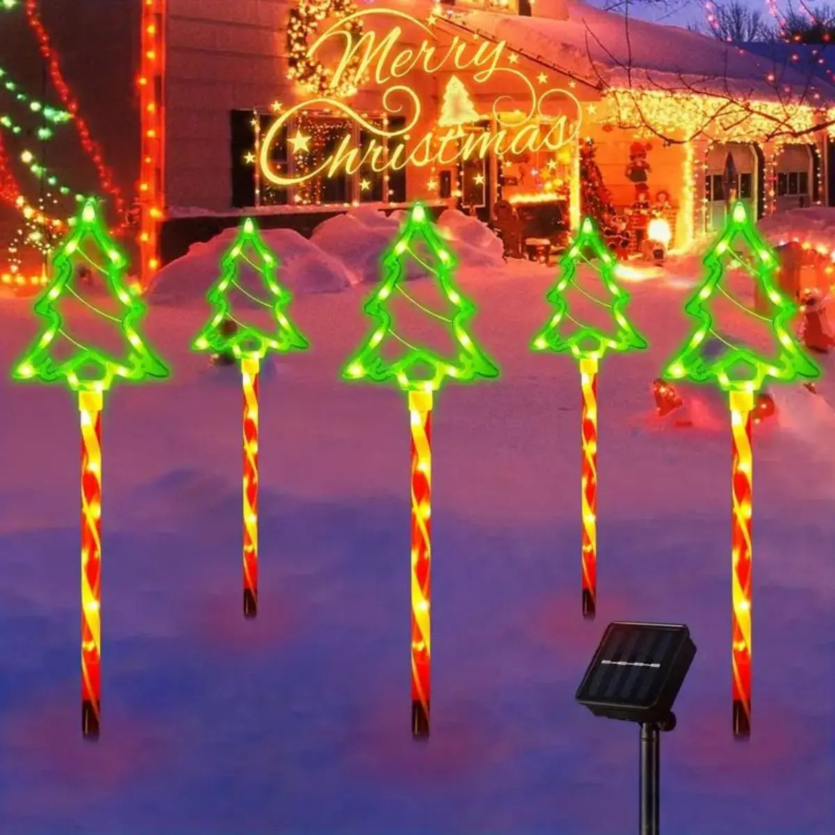Set of 5 Solar Christmas Tree Lights - Cheerful Outdoor Lighting for the Holidays