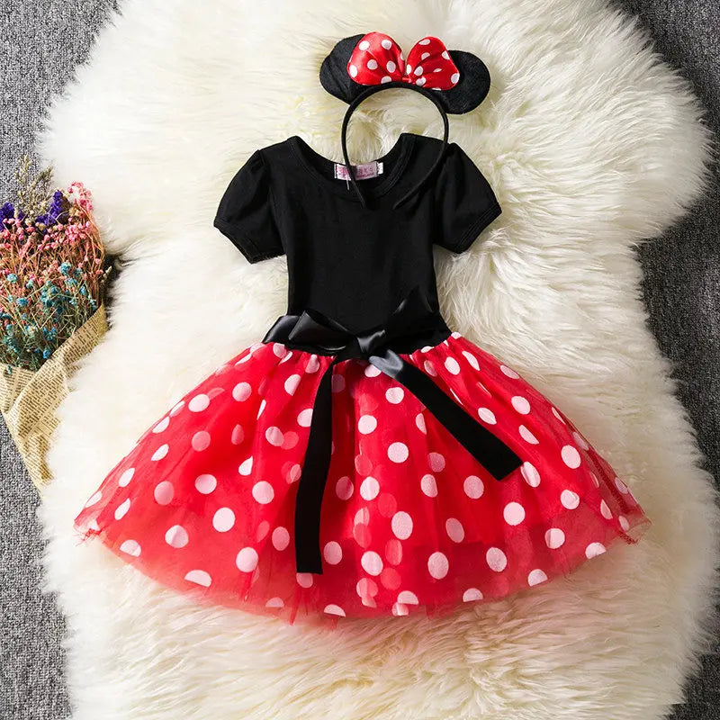 Minnie Mouse Costume for Girls – Polkadot Dress with Headband and Bow