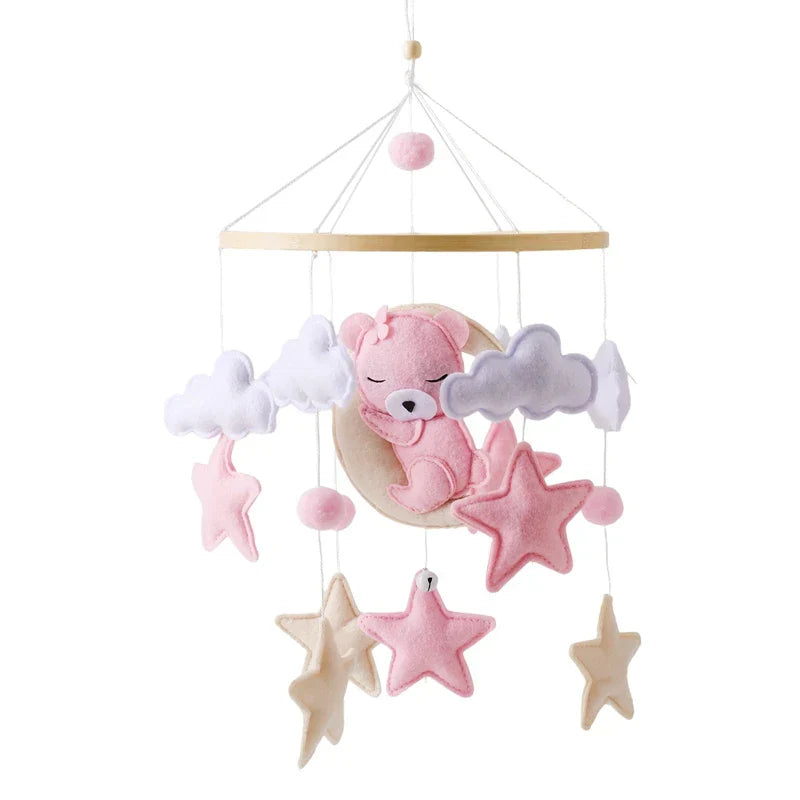 Wooden Crib Mobile with Felt Bears – Soothing and Stylish Baby Accessory