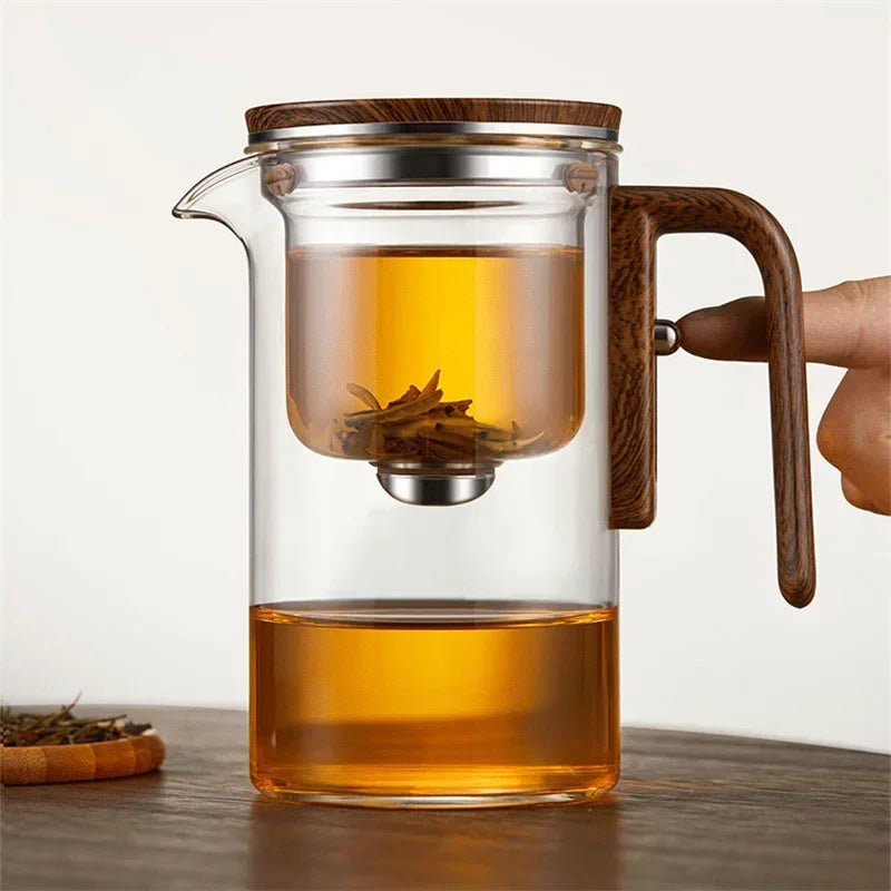 Elegant Glass Tea Infuser Pot – Stylish Brewing with Wood Handle