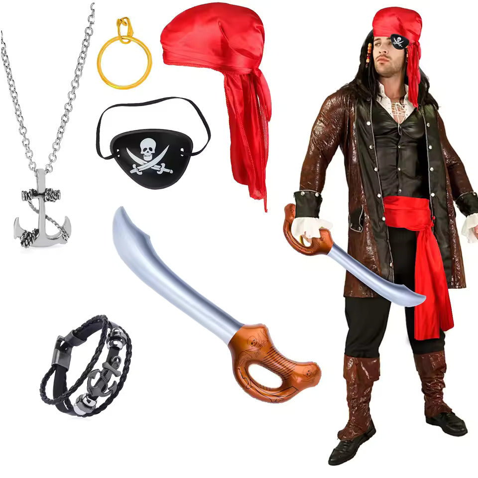 Complete Pirate Accessories Set – With Pirate Eye Patch and Sword for Costumes