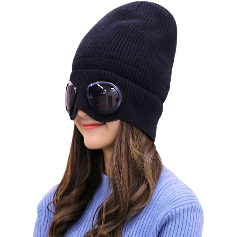 Knitted Winter Beanie with Glasses Lens – Warm Unisex Beanie for Cold and Windy Days