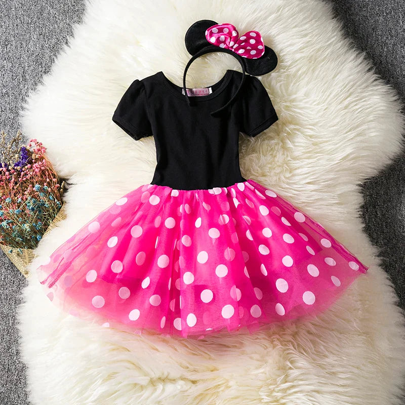 Minnie Mouse Costume for Girls – Polkadot Dress with Headband and Bow