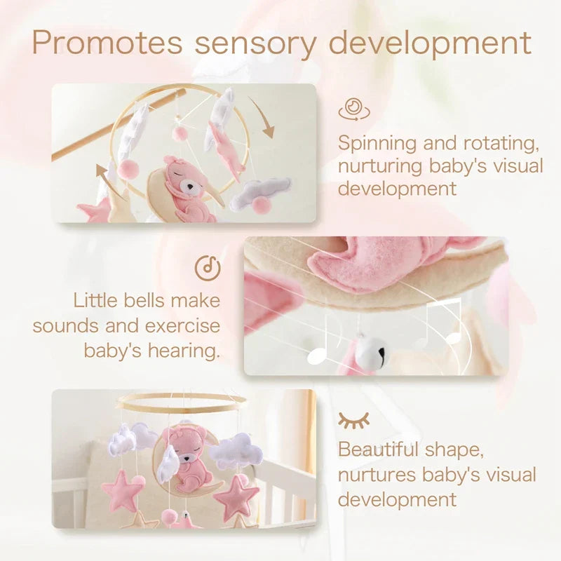 Wooden Crib Mobile with Felt Bears – Soothing and Stylish Baby Accessory