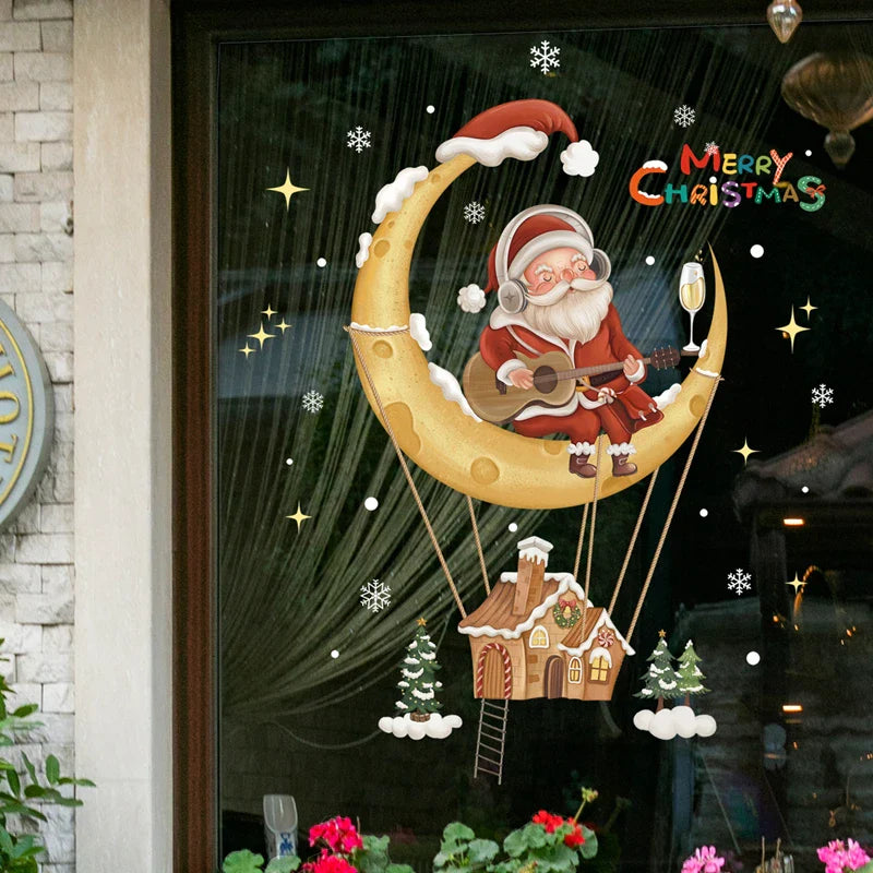 Window Decoration - Festive Decoration with Santa Claus and Animals for a Cozy Christmas