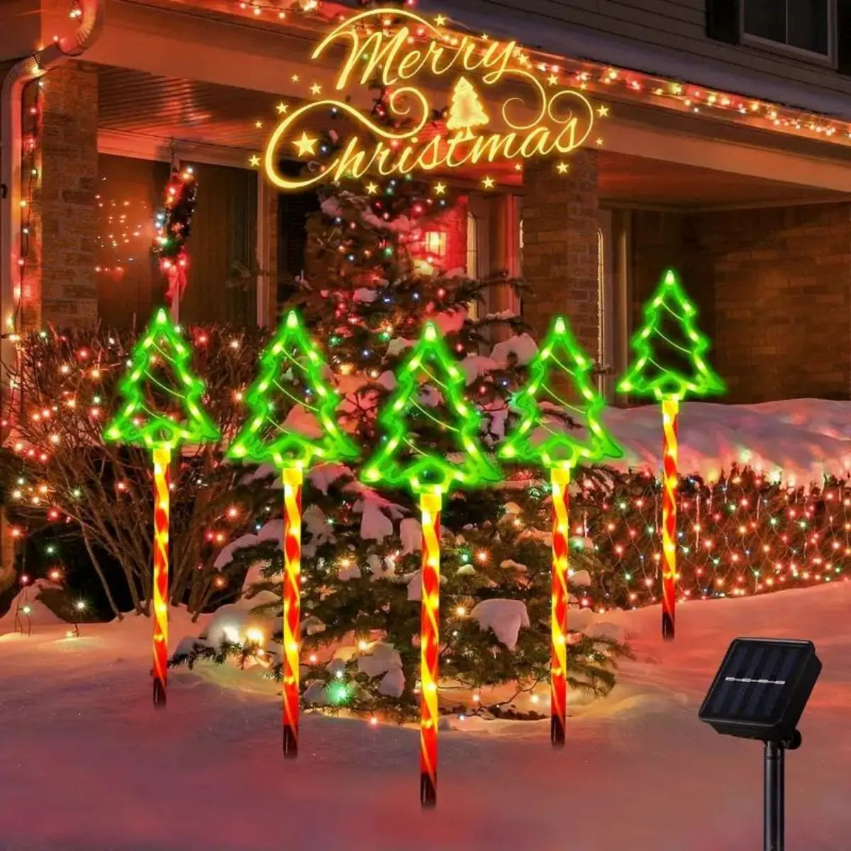 Set of 5 Solar Christmas Tree Lights - Cheerful Outdoor Lighting for the Holidays