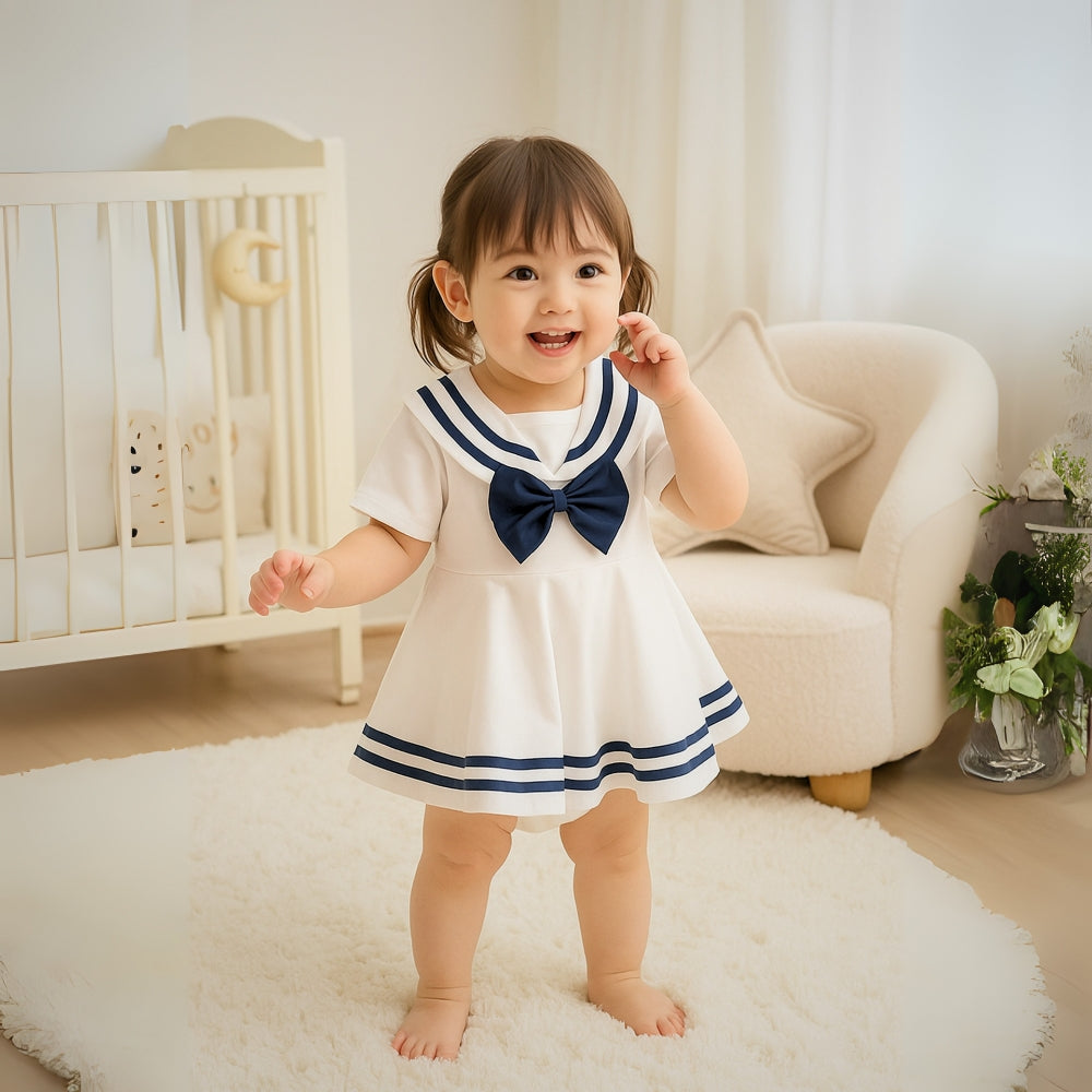 Marine Baby Dress with Bow – Cute and Comfortable Summer Design