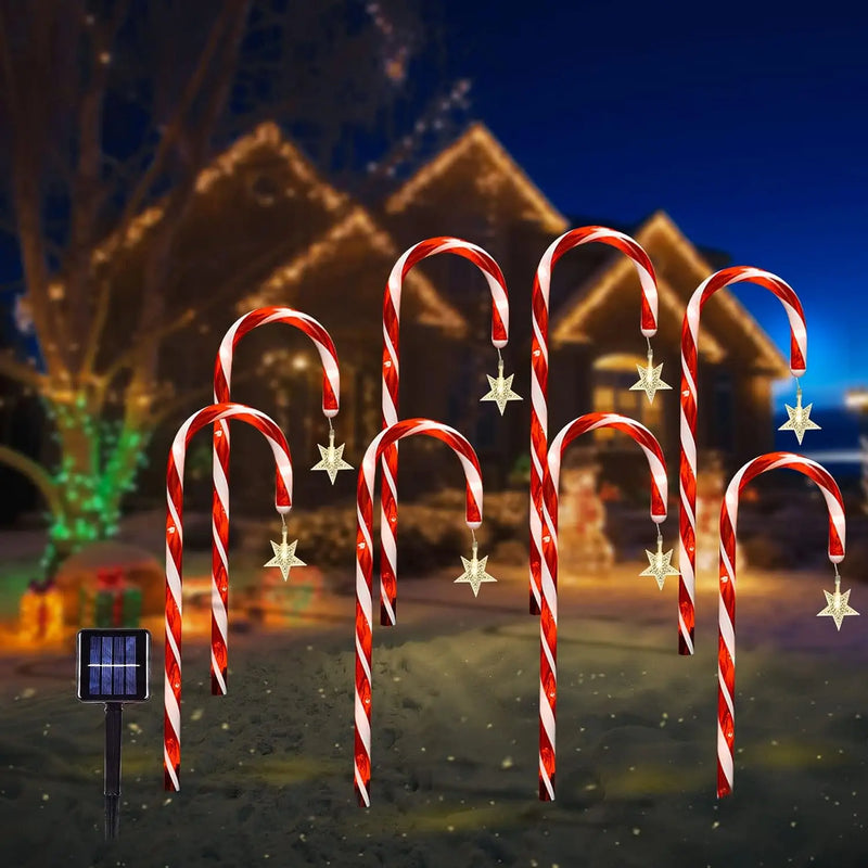 Christmas Solar-Powered Candy Cane Lights - Radiant Decoration for Festive Evenings