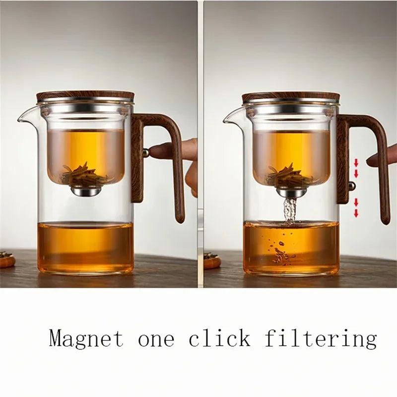 Elegant Glass Tea Infuser Pot – Stylish Brewing with Wood Handle