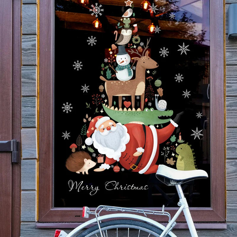 Window Decoration - Festive Decoration with Santa Claus and Animals for a Cozy Christmas