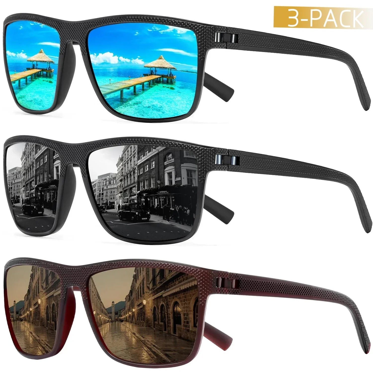 AquaShield Polarized Sunglasses 3-Pack – Protected and Stylish