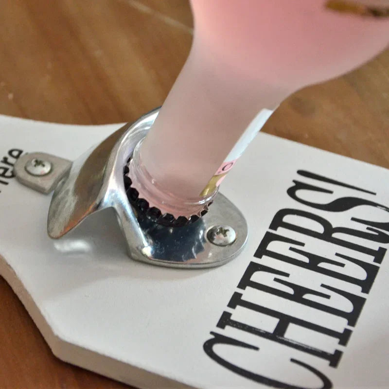 Vintage Wooden Wall Bottle Opener - Functional and Decorative