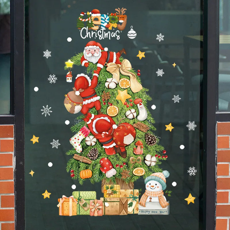 Window Decoration - Festive Decoration with Santa Claus and Animals for a Cozy Christmas