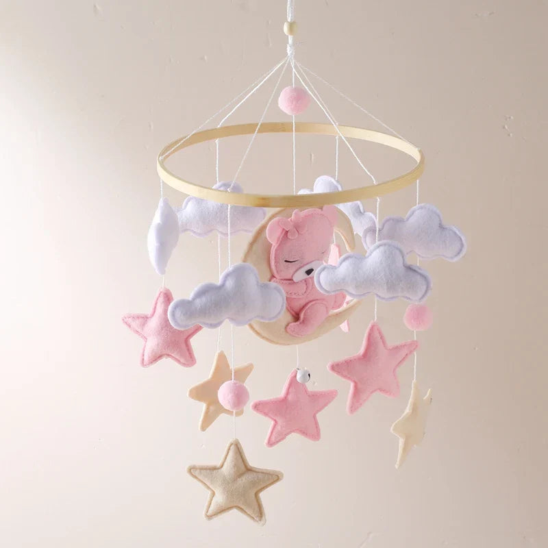 Wooden Crib Mobile with Felt Bears – Soothing and Stylish Baby Accessory
