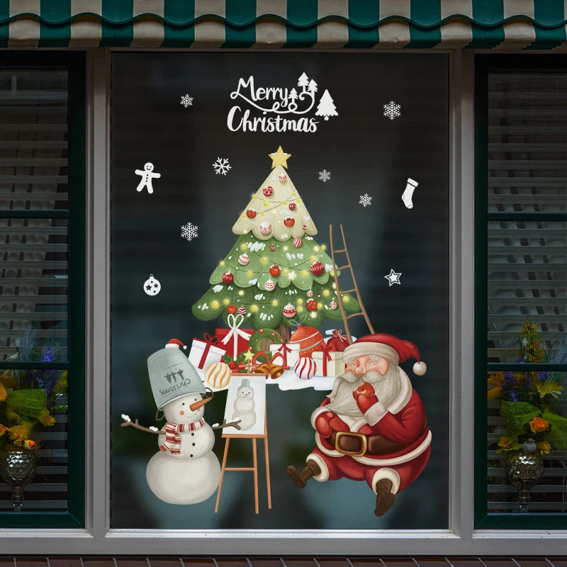 Window Decoration - Festive Decoration with Santa Claus and Animals for a Cozy Christmas