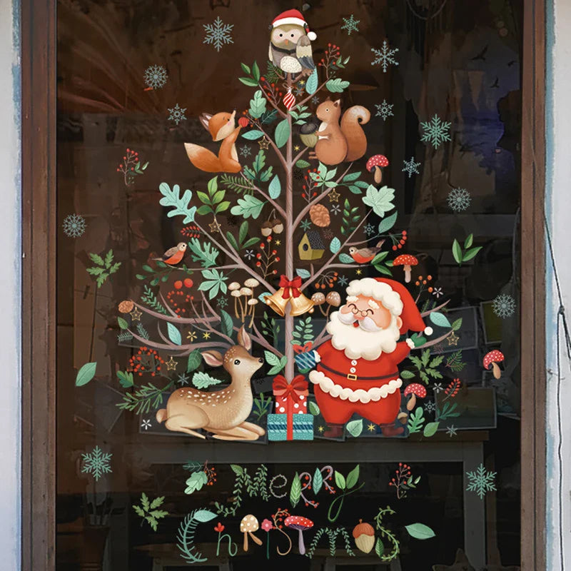 Window Decoration - Festive Decoration with Santa Claus and Animals for a Cozy Christmas