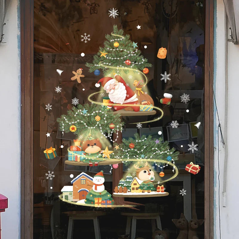 Window Decoration - Festive Decoration with Santa Claus and Animals for a Cozy Christmas