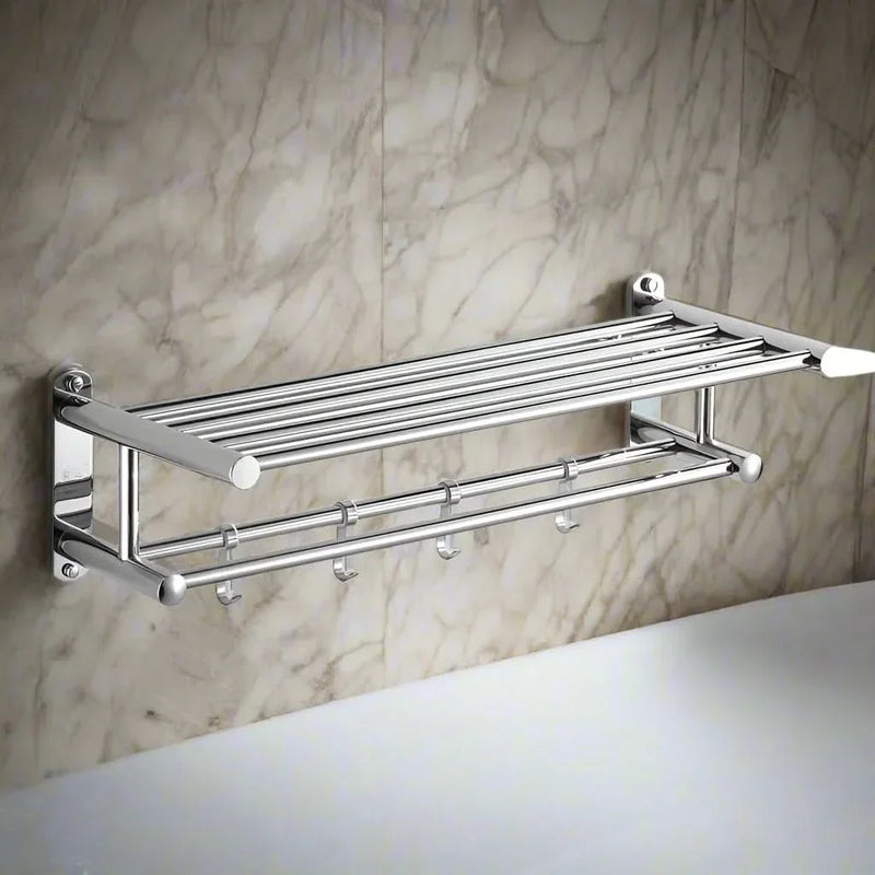 AeroSteel Wall-Mounted Towel Rack – Double-Layer Space-Saving Bathroom Shelf