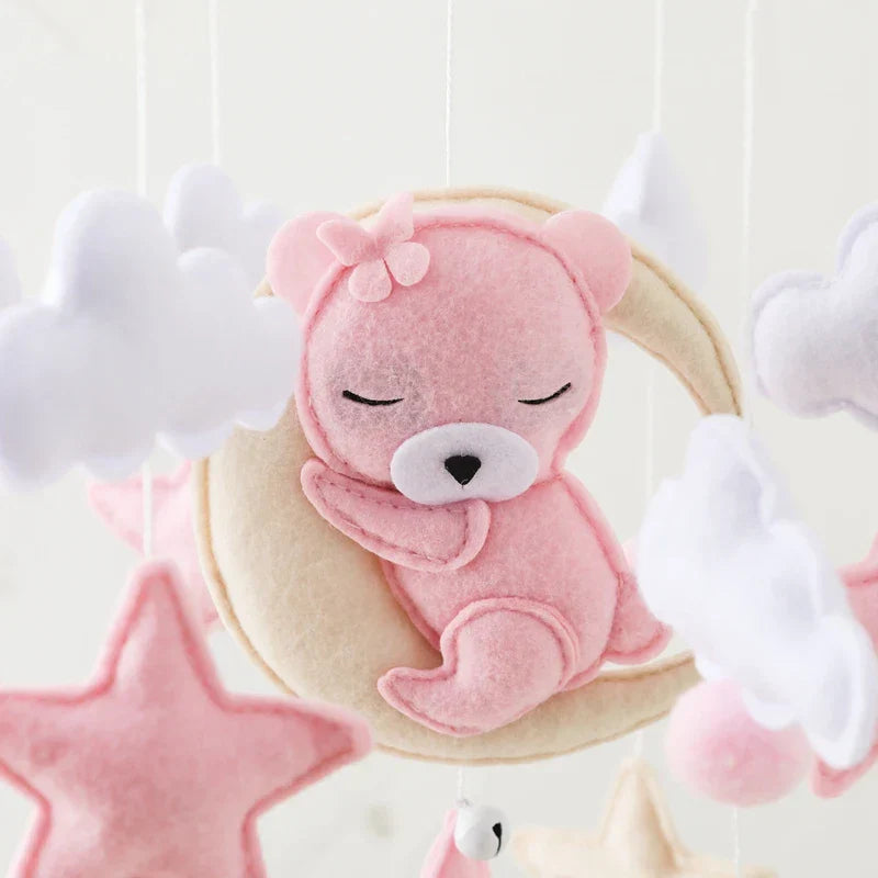Wooden Crib Mobile with Felt Bears – Soothing and Stylish Baby Accessory