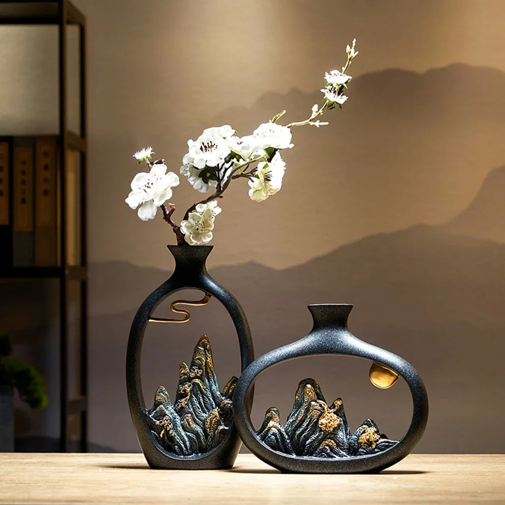 Eastern Mountain Landscape Vases - Artistic and Exotic