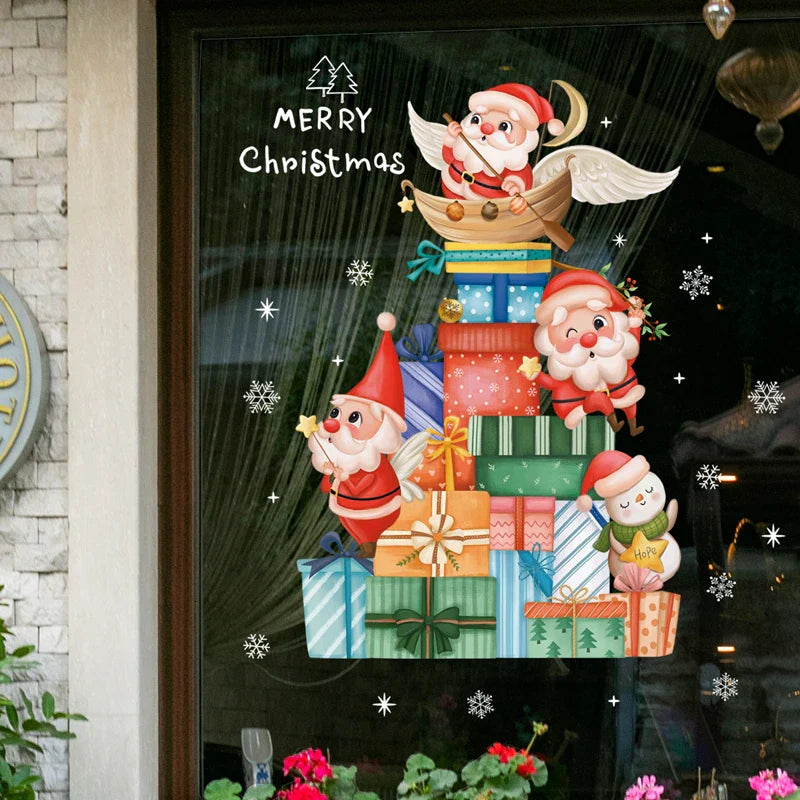 Window Decoration - Festive Decoration with Santa Claus and Animals for a Cozy Christmas