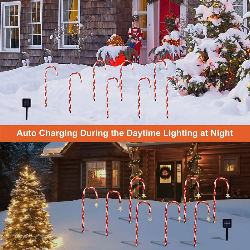 Christmas Solar-Powered Candy Cane Lights - Radiant Decoration for Festive Evenings