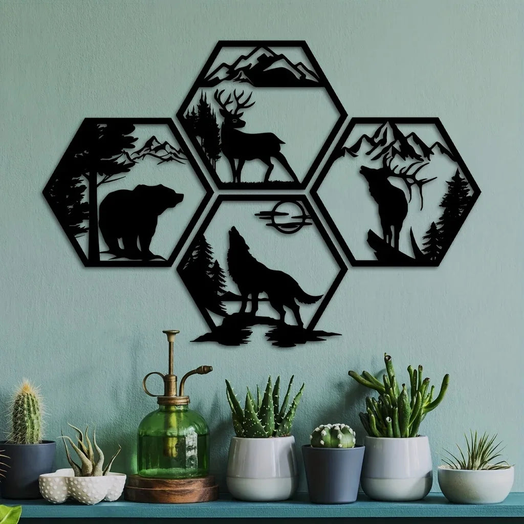 Wilderness Geometric Wall Decoration – Animals and Mountains