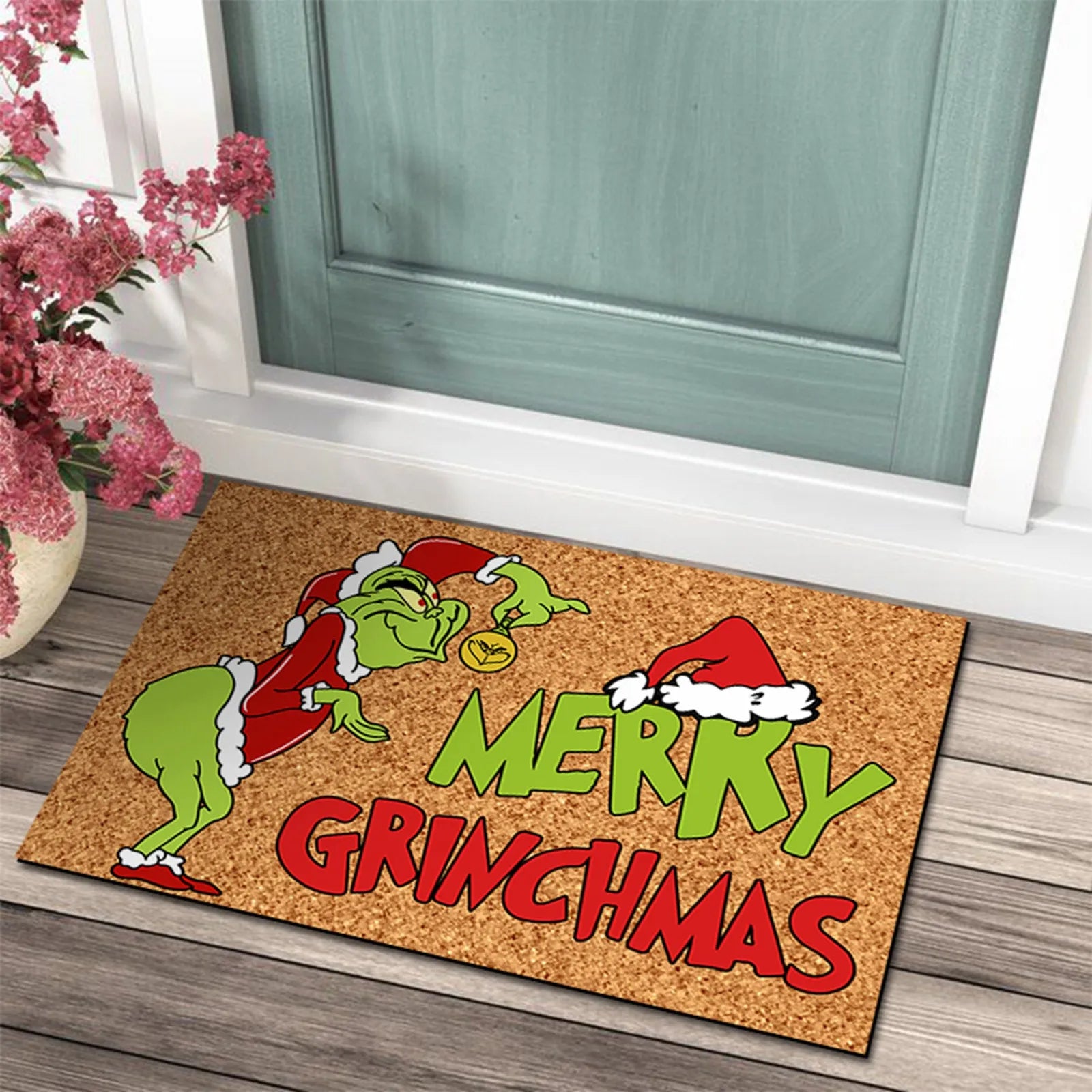 Christmas Door Mat with Grinch Design - A Cheerful Welcome for the Holidays