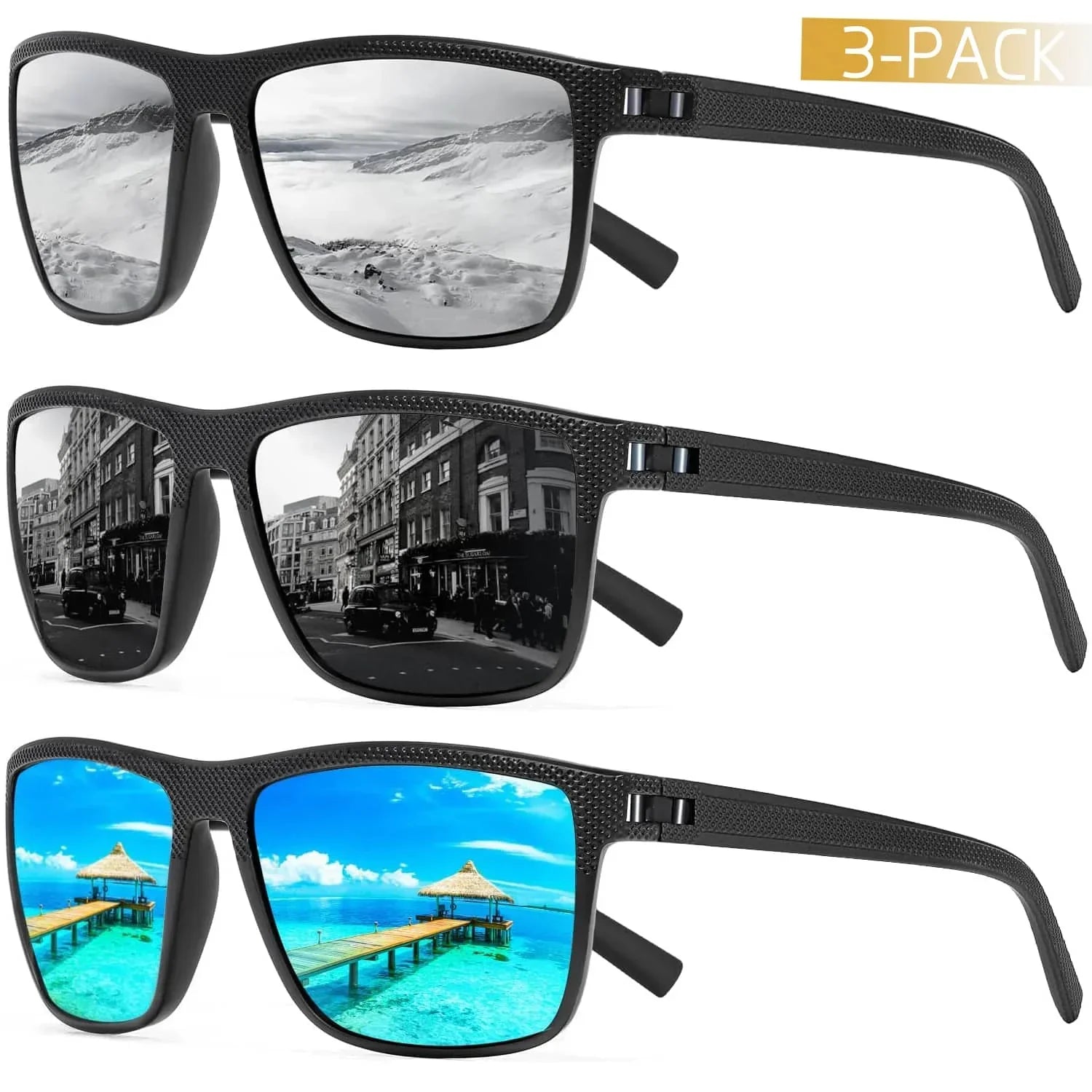 AquaShield Polarized Sunglasses 3-Pack – Protected and Stylish