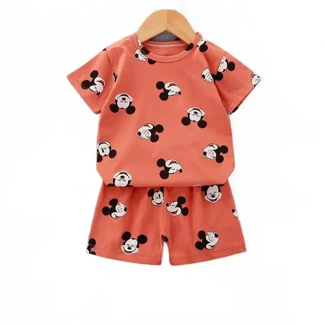 Summer Set for Kids – Cartoon T-shirt and Shorts with Mickey Mouse Print