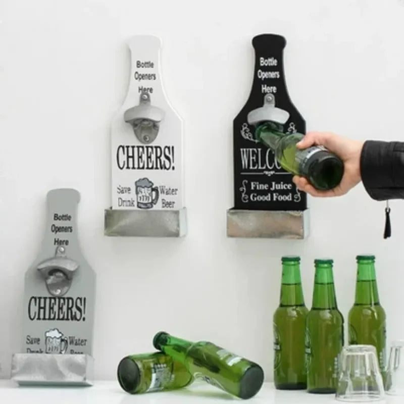 Vintage Wooden Wall Bottle Opener - Functional and Decorative