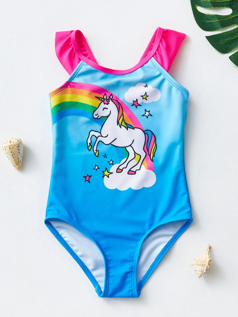 Girls' Swim Outfit with Mermaid and Unicorn Designs – Perfect for Children Aged 4-8 Years