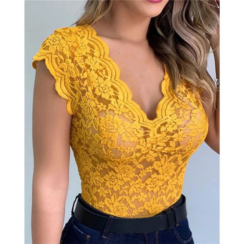 Yellow Lace Top for Women – Summery Lace Blouse for a Feminine and Elegant Look