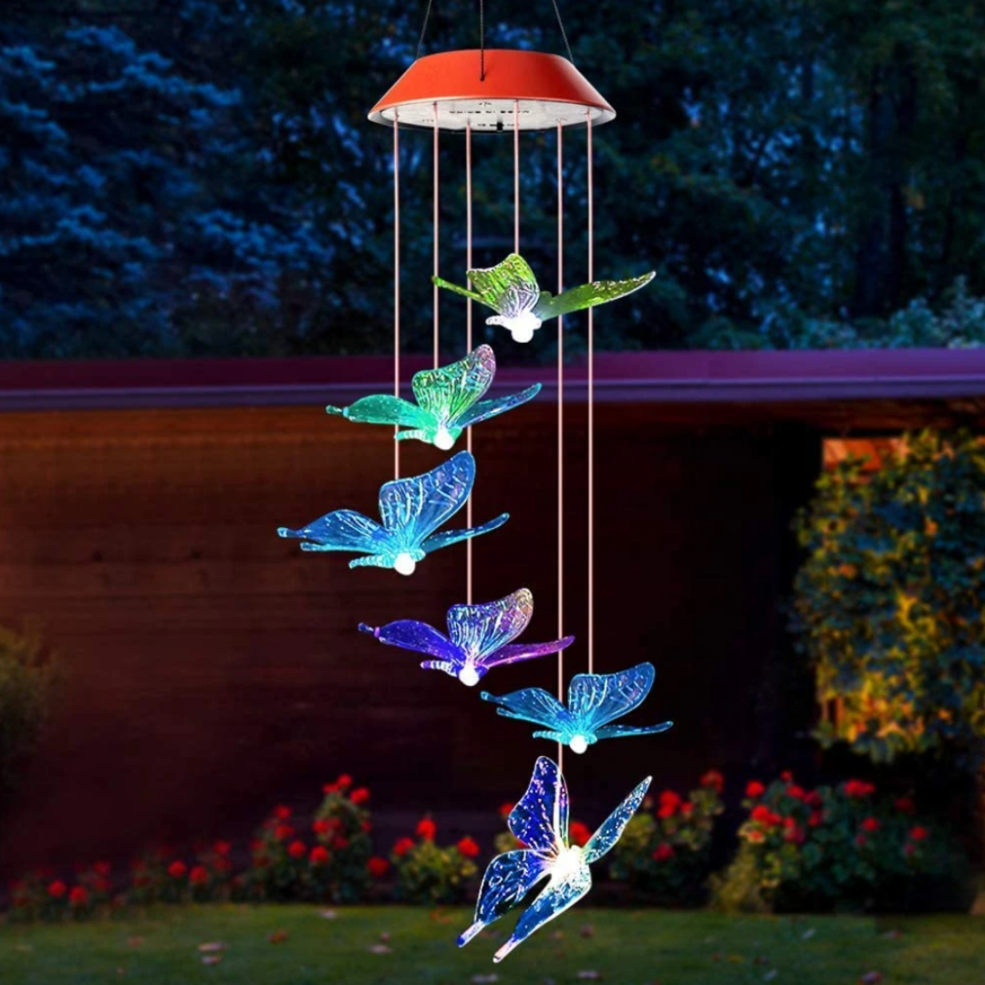 Solar Butterfly Wind Chime - Colorful Lighting for Outdoors