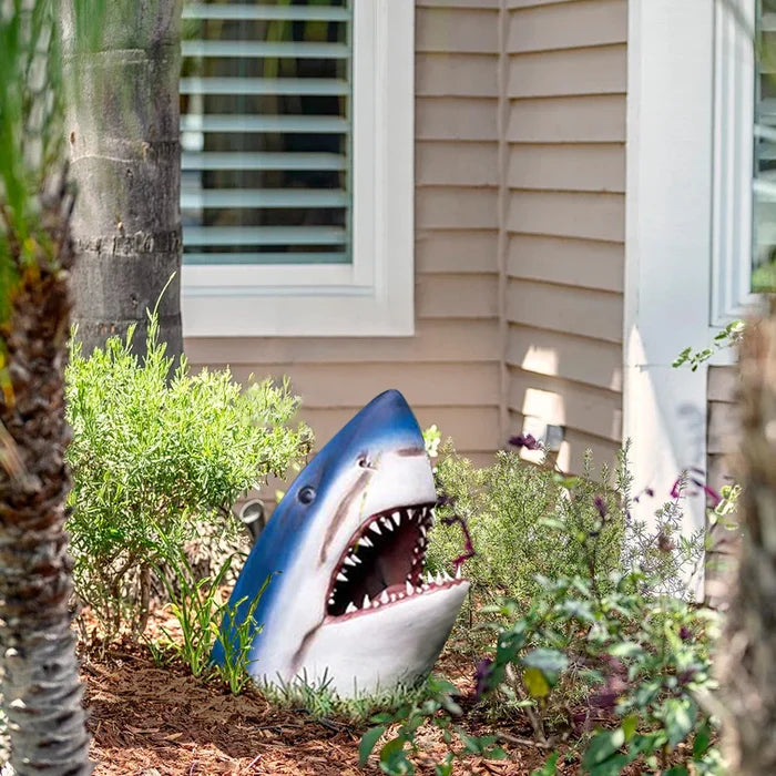 OceanBite Garden Sculpture – Resin Shark for Playful Outdoor Style