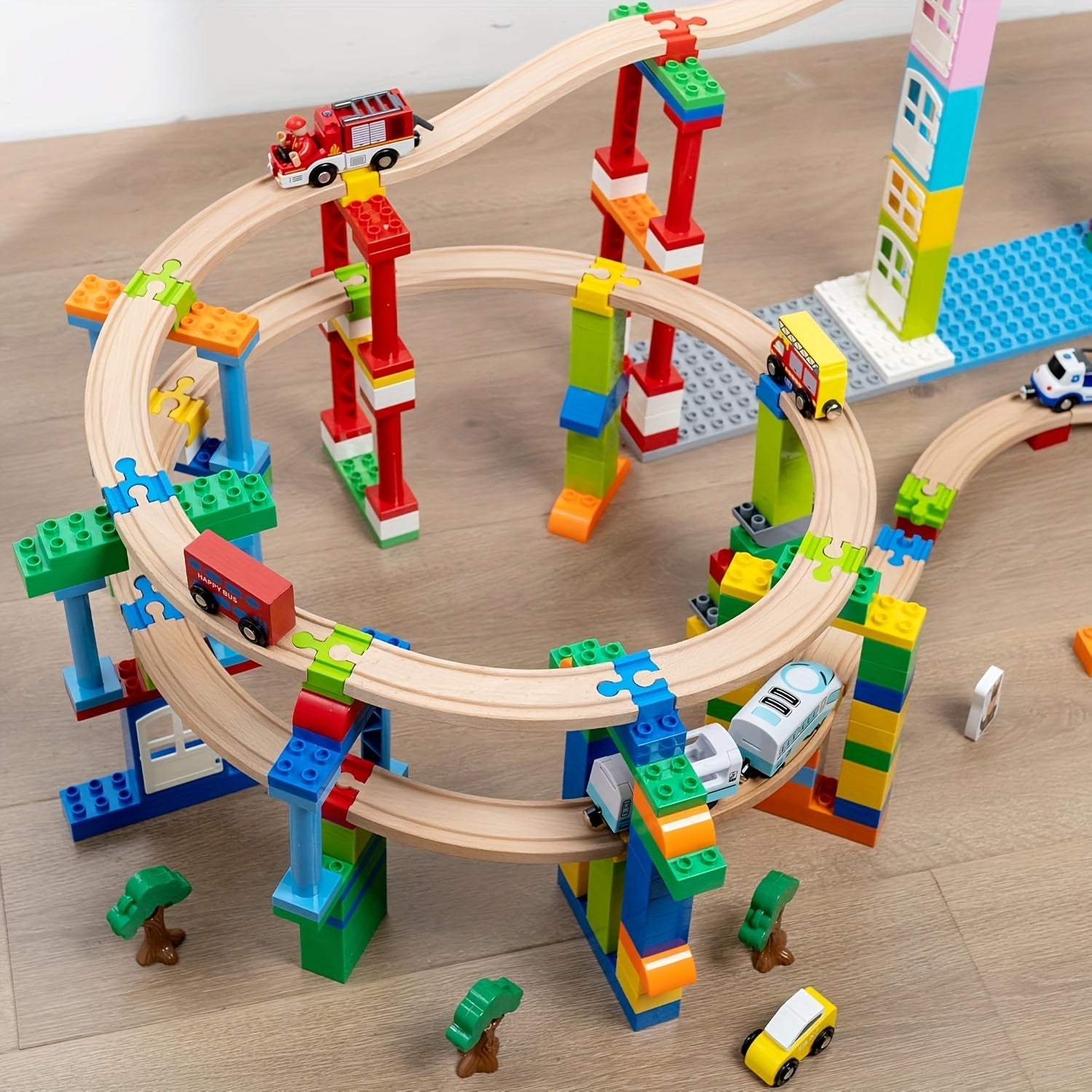 Set of 7-14 Colorful Wooden Track Adapters – Adjustable Connectors for Model Building