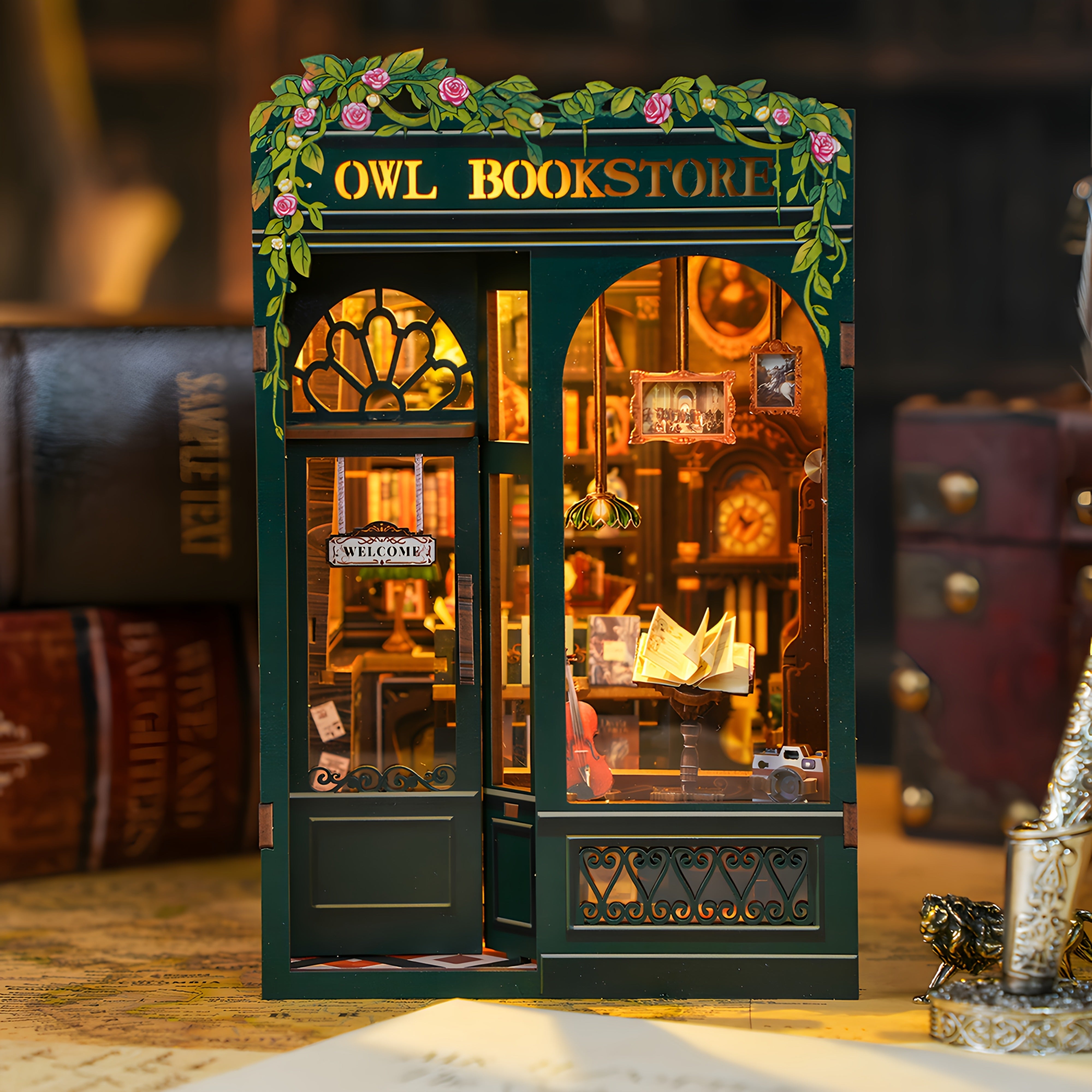 DIY Miniature Owl Bookstore – 3D Wooden Kit with Lighting for Creative Decoration